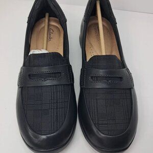 Clarks Ellowyn Penny Women’s 11 Black Leather Loafers Comfort Shoes New EY